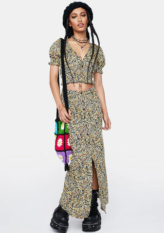 Spring Ditsy Yellow Rima Maxi Skirt