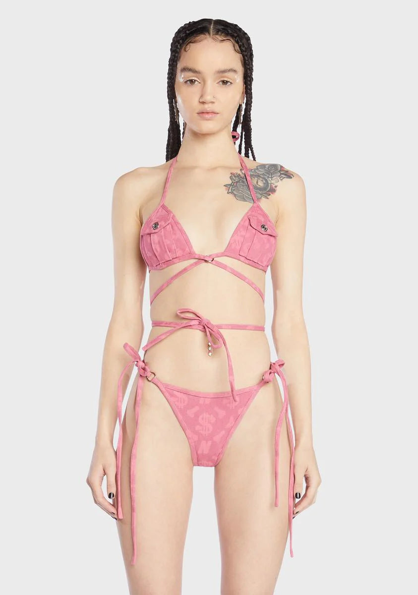 Pink Monogram Denim Bra Top