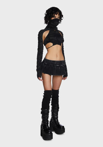 Compression Charcoal Ruched Shrug & Halter Set