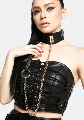 Leather Collar And Attached Leash