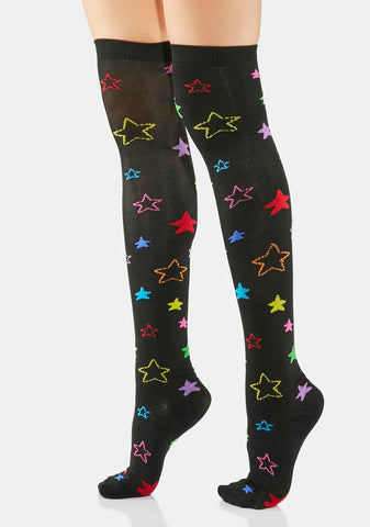 Star Grounded Thigh High Socks