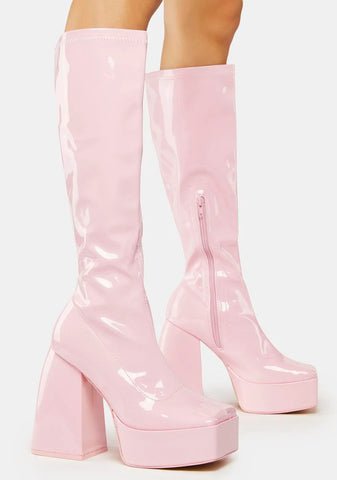 Pink Heartbeat Platform Knee High Boots