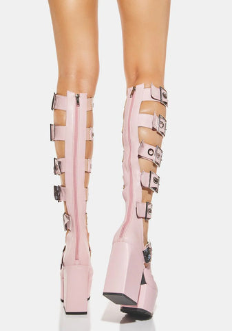 Pink Barbarian Platform Knee-High Boots