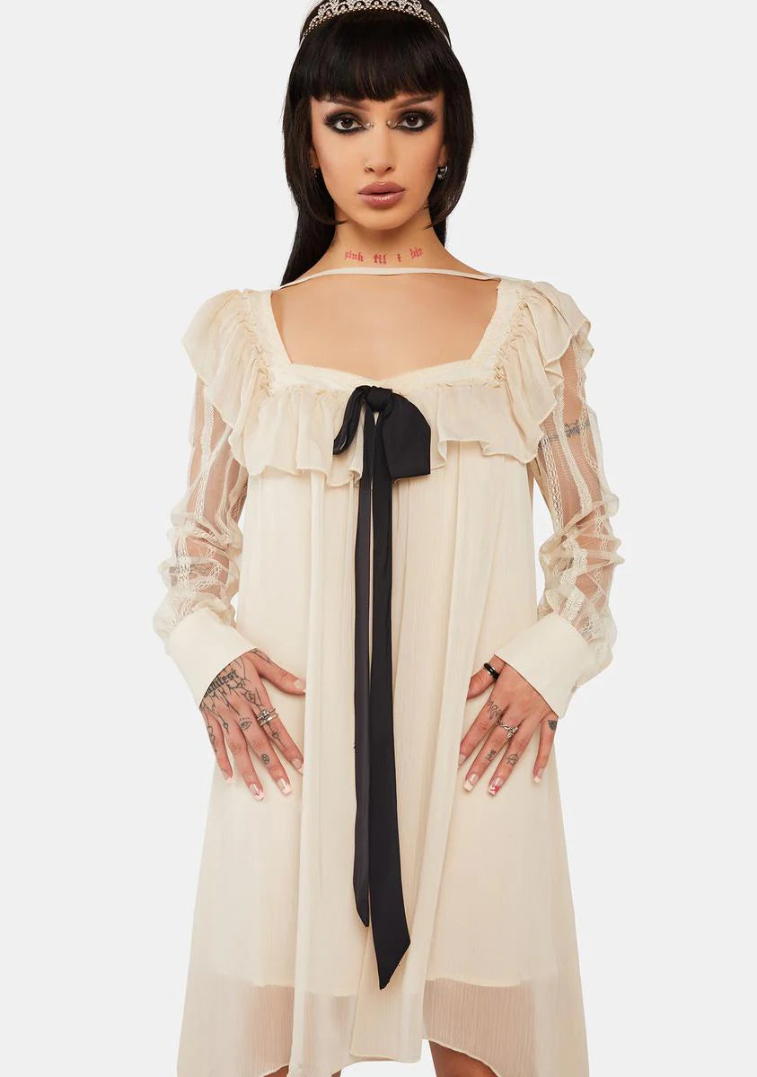 Off White A-Line Ruffle Dress