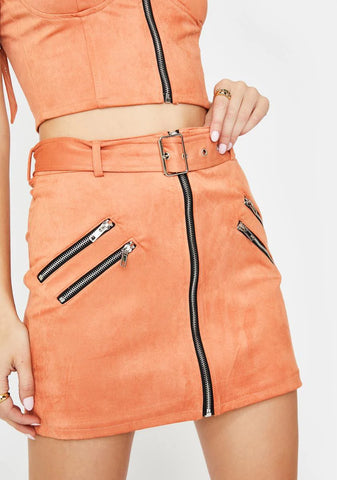 Salmon Zip Mini Skirt
