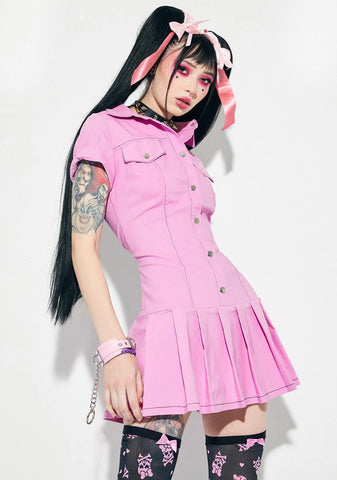 Bubblegum Breath Pleated Utility Dress
