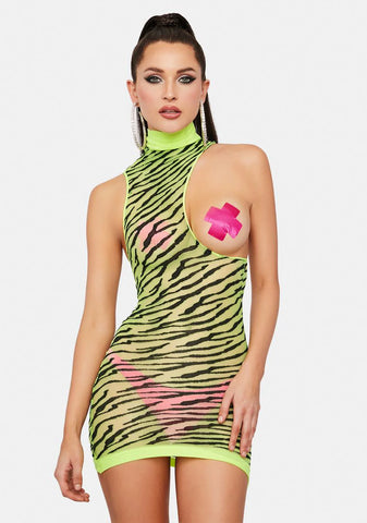 Electric Seduction Sheer Mini Dress