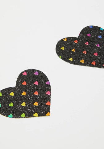 Black Rainbow Heart Pasties