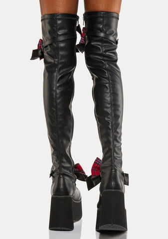 Plaid Gothic Princess Thigh High Boots