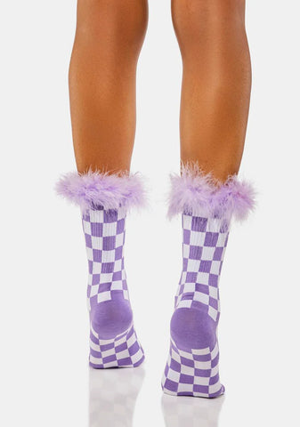 Purple Check Me Out Crew Socks