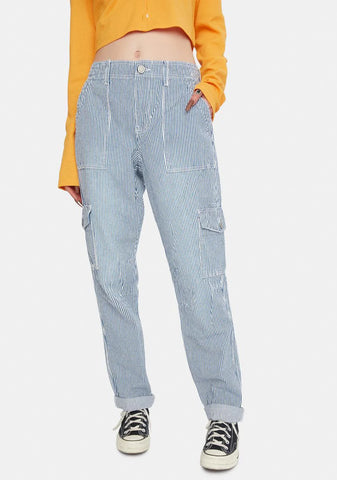 Navy White Factory Roll Pants