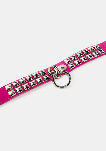 Neon Pink Studded O-Ring Choker