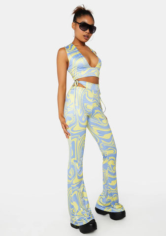Swirl Printed Exposed Tie Thong Flares