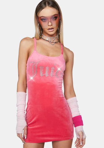 Pink Big Bling Velour Strap Dress