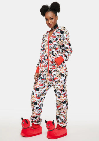 Meowy Christmas Hooded Jumpsuit