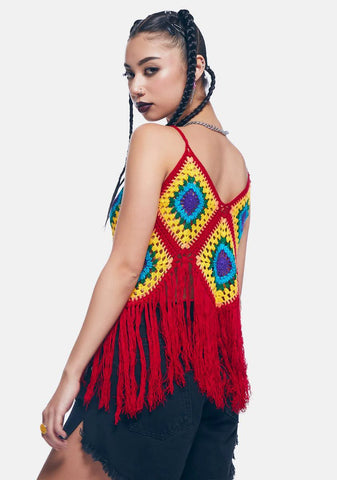 Mulberry Fields Of Sunlight Crochet Fringe Top