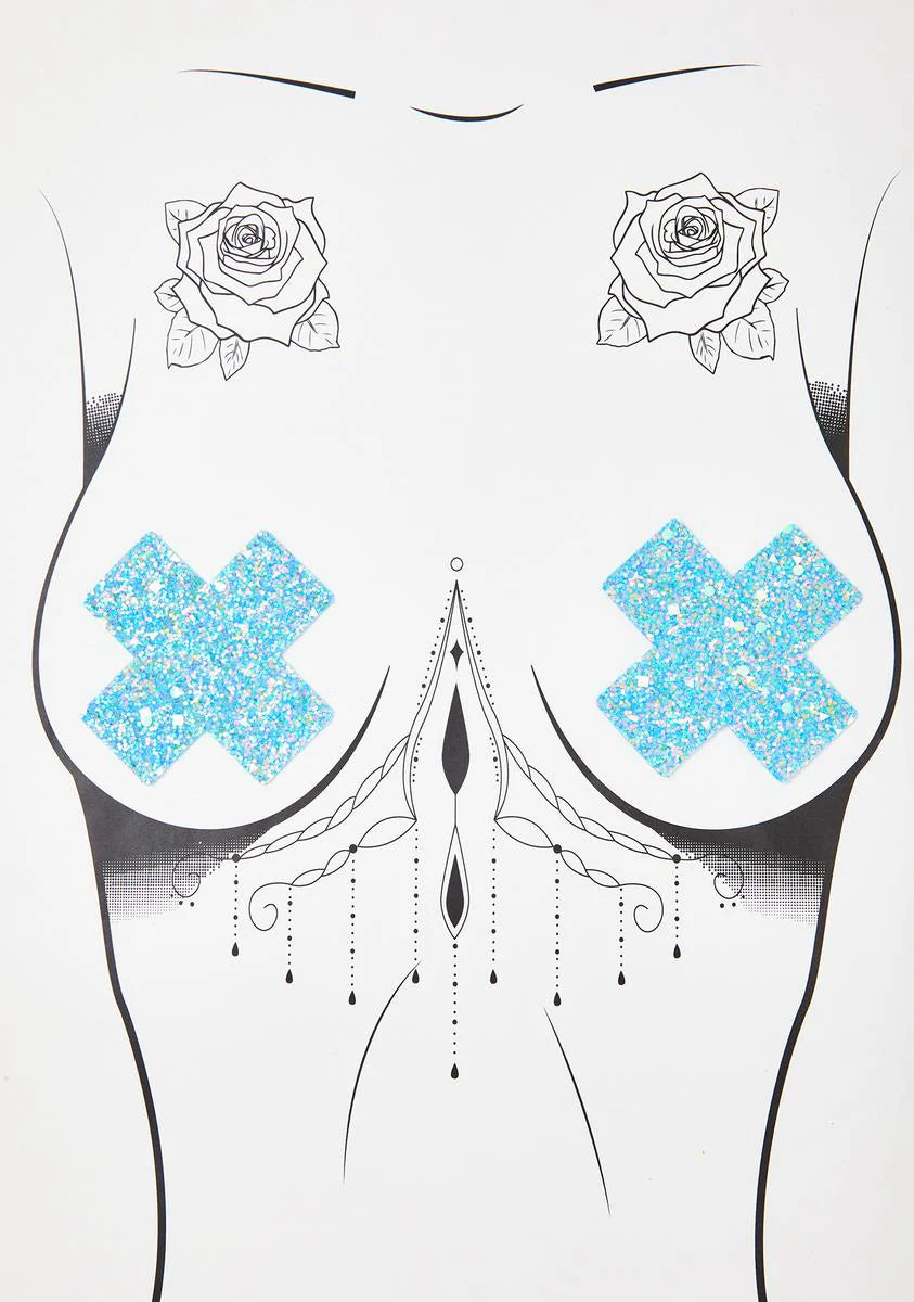 Party Blue Super Sparkle Cross Pasties