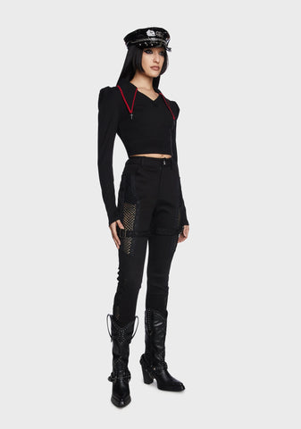 V-Neck Pointed Collar Princess Long Sleeve Top