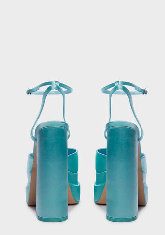Wide Fit Turquoise Satin Moonchild Platform Heels