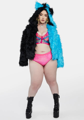 Plus Aqua Balancing Act Faux Fur Jacket