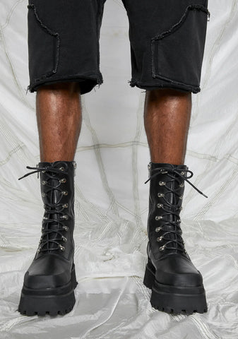 Synth Unisex Genuine Leather Square Toe Combat Boots