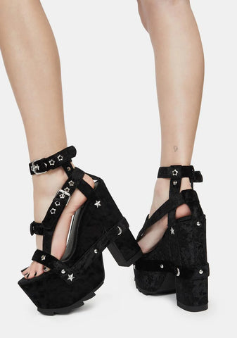 Nightcall Black Velvet Platform Heels