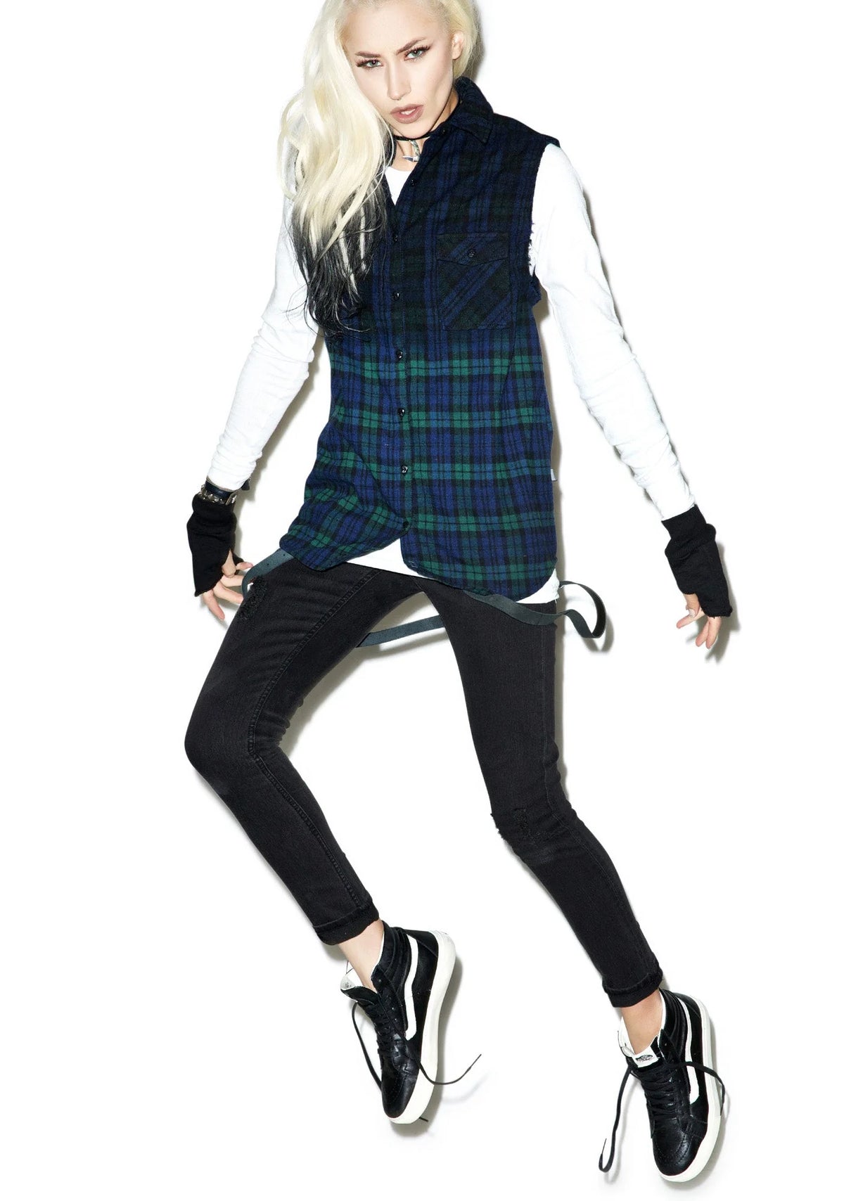 Dip Dye Sleeveless Flannel - Green