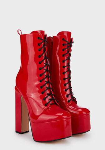 Red Hedy Lace Up Boots