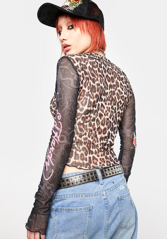 Mary Print Leopard Mesh Top