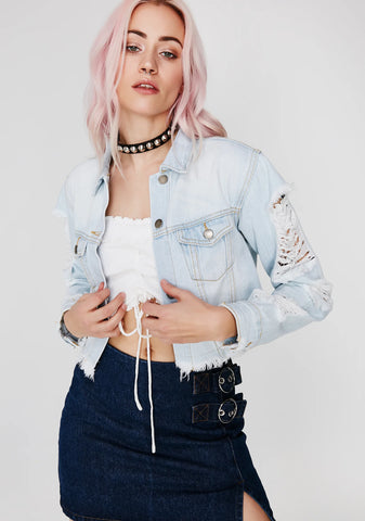 Sky In Distress Crop Denim Jacket