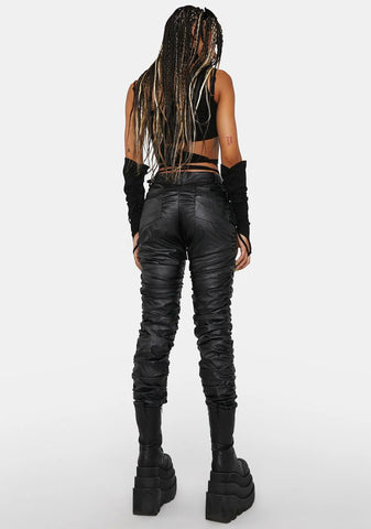 Compression Ruched Vegan Leather Pants