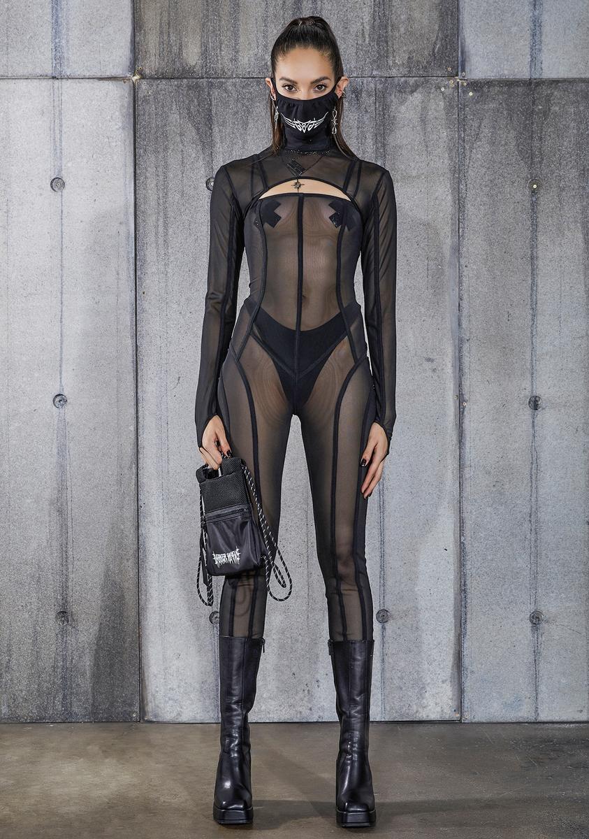 Snare Piping Detail Mesh Catsuit