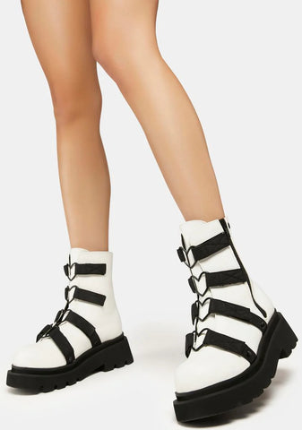 White Renegade-50 Heart Combat Boots