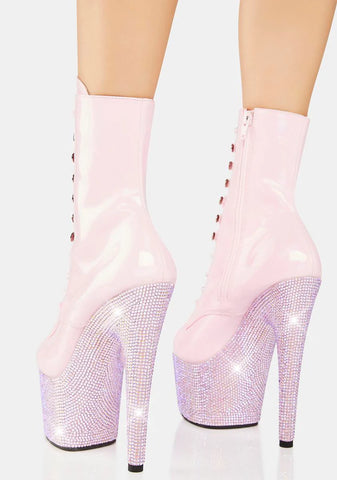 Baby Pink Bejeweled-1020-7 Platform Heels