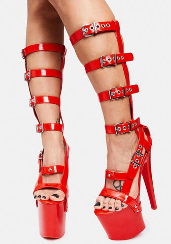 X HI Red Patent Platform Heels