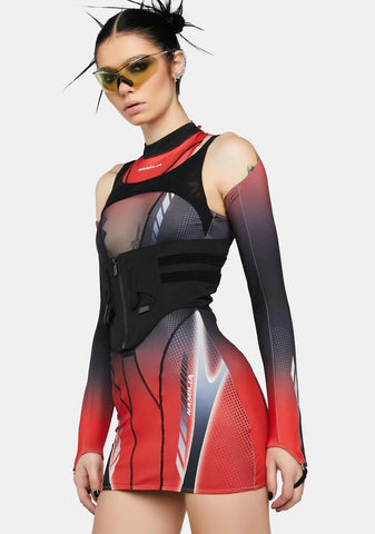 Red Corset Dress With Detachable Sleeves