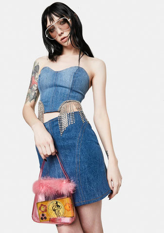 Without You Denim Fringe Bustier