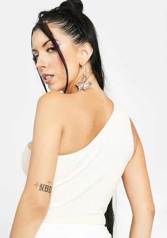 Cream News To Me One Shoulder Crop Top