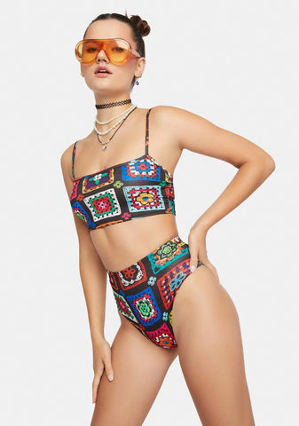 Retro Realness Crochet Print Shorts Set