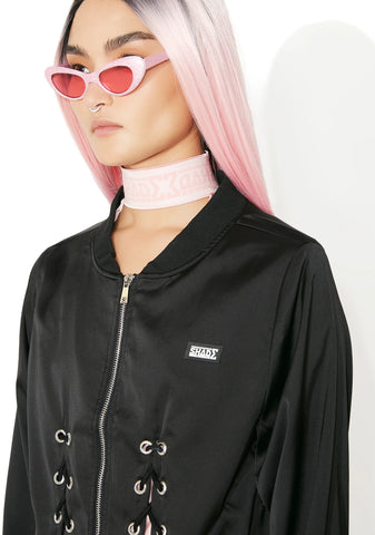 Lace Up Silky Bomber