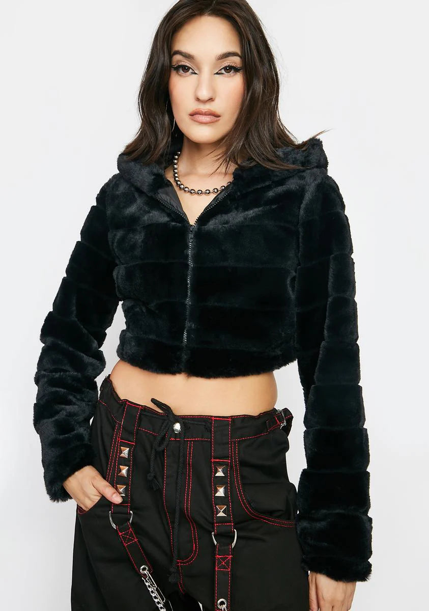 Beat Girl Faux Fur Cropped Hoodie