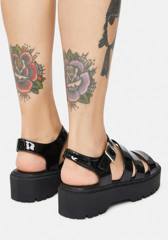 Noir Met Someone Platform Gladiator Sandals