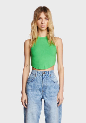 Curved Hem Tank Top - Green