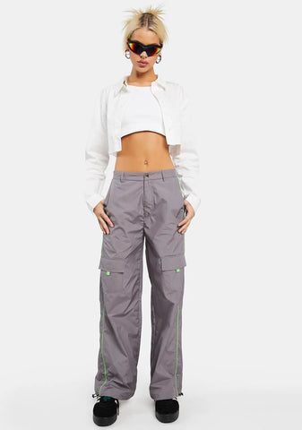 Ash Cargo Pants With Neon Trim