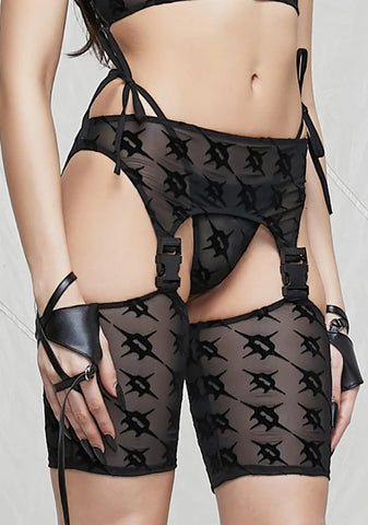 Synth Logo Print Mesh Thong And Chaps Set