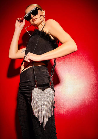 Mine All Mine Rhinestone Heart Mini Purse - Black