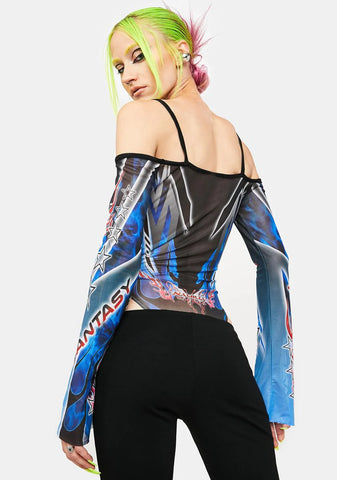 Fantasy Butterfly Off Shoulder Mesh Bodysuit