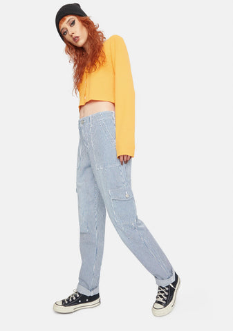 Navy White Factory Roll Pants