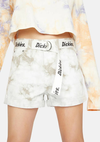 Tie Dye Rolled Hem Belted Shorts