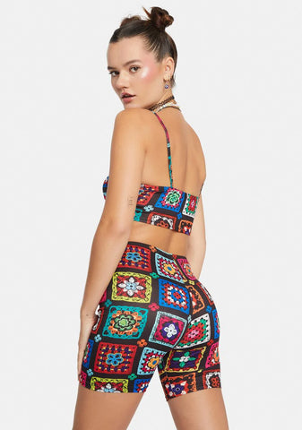 Retro Realness Crochet Print Bike Shorts